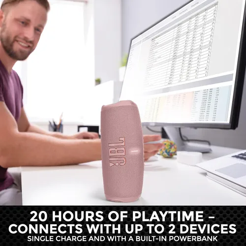 Vista 3 de JBL Charge 5 - Paquete de altavoz portátil Bluetooth inalámbrico impermeable con estuche rígido portátil y protector Boomph - Rosa