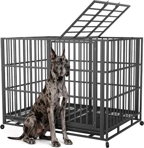 Vista 11 de Hiwokk Jaula para perros resistente de 38 pulgadas, perrera indestructible