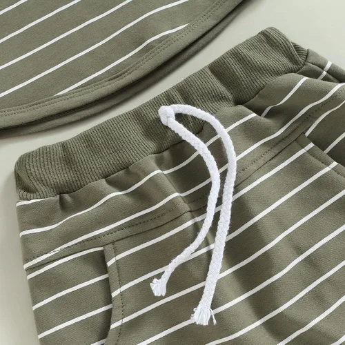 Vista 55 de Conjunto de ropa casual de manga corta con botones y pantalones cortos de lino para bebés y niños pequeños