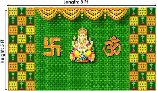 Vista 3 de SATVIK - Telón de fondo de tela para decoración de Pooja india, foto Ganpati, telón de fondo tradicional de tela Puja, festival Mehndi Diwali