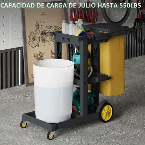 Vista 5 de YITAHOME - Carros de limpieza con ruedas de 3 estantes, color negro