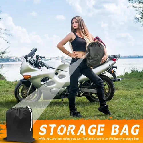 Vista 5 de Funda Impermeable para Motocicleta Protección al Aire Libre con Orificios para Candado y Bolsa de Almacenamiento Se Adapta a Motocicletas de hasta
