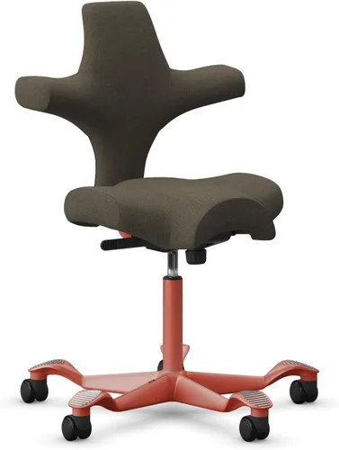 Vista 55 de HAG Capisco Sit to Stand - Silla de pie con marco blanco, tapizado, color rosa rubor Pink Blush