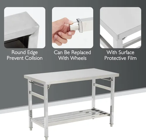 Vista 6 de GaoMon Mesa de trabajo de acero inoxidable de 24 x 47 pulgadas para preparación y trabajo, mesa de trabajo plegable NSF resistente para preparación