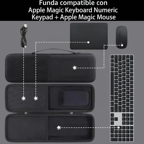 Vista 3 de Funda rígida de reemplazo co2CREA para teclado Apple Magic con Touch ID y teclado numérico + ratón Apple Magic (Funda negra)