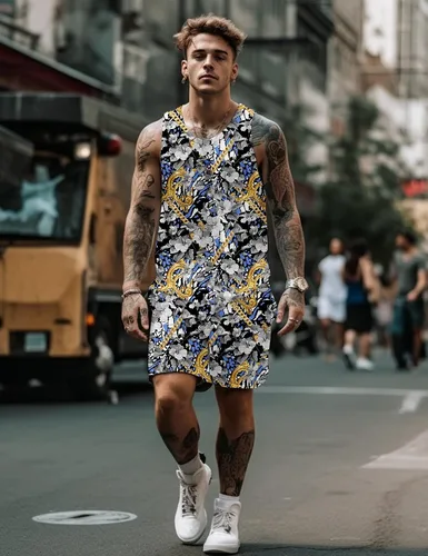 Vista 3 de Conjunto de camiseta sin mangas con estampado floral para hombre, camiseta deportiva casual con estampado de lujo, ropa deportiva hawaiana