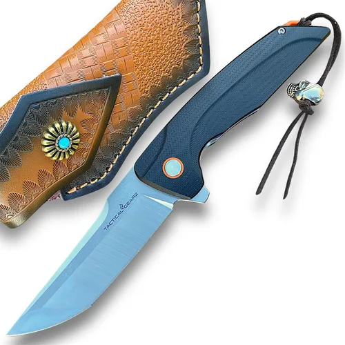 Vista 9 de TACTICAL GEARZ Cuchillo plegable de bolsillo para EDC, mango G10, hoja tanto de acero D2 (Orion)