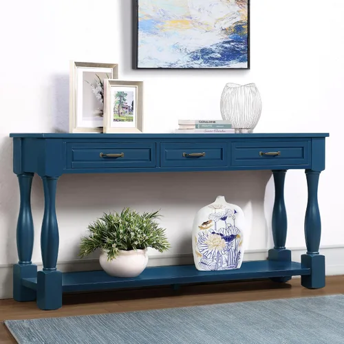 Vista 16 de RuiSiSi Mesa consola de 48 pulgadas con 3 cajones y 2 estantes, mesa de sofá de madera de granja para sala de estar, entrada, pasillo, color blanco