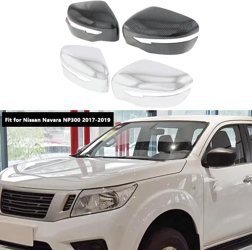 Vista 2 de Funda protectora para espejo retrovisor, compatible con Nissan Navara NP300, fibra de carbono, color negro Par de tapas de carcasa de espejo