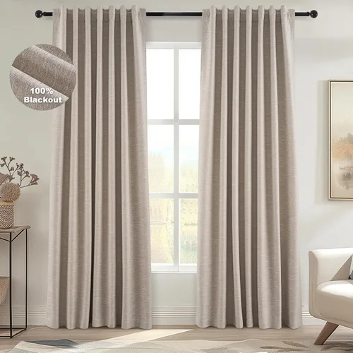 Vista 33 de Topfinel Cortinas opacas, blanco beige, 2 paneles, ventanas pequeñas, textura, mezcla de lino, bohemia, abedul, rural, gancho, bolsillo trasero