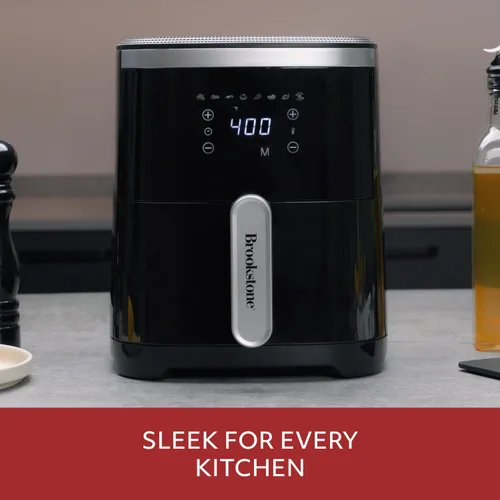 Vista 11 de Freidora de aire Brookstone – 4.5 QT, freidora de gran capacidad de 1300W con pantalla LED, 8 ajustes preestablecidos, temperatura ajustable