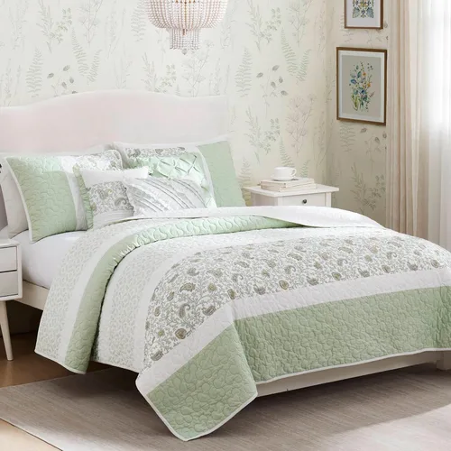 Vista 12 de Madison Park Juego de edredón 100% algodón con estampado floral, costuras de doble cara, para todas las estaciones, colcha ligera, ropa de cama Aqua