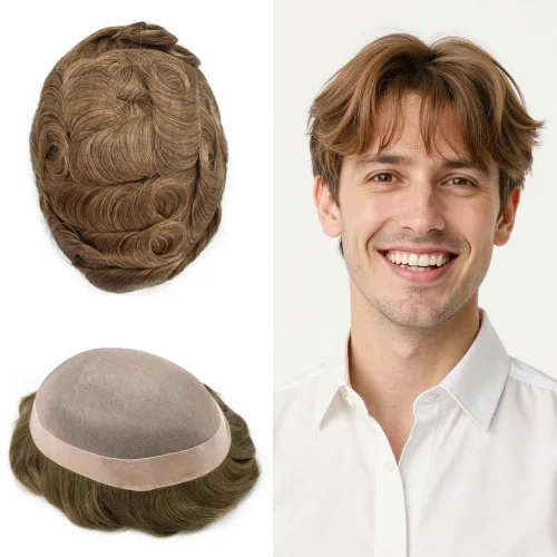 Vista 35 de Mens Toupee Hair Piece Real Human Hair Fine Mono Toupee para hombres Sistema de reemplazo de cabello para hombre Postizo Protesis Capilar Para