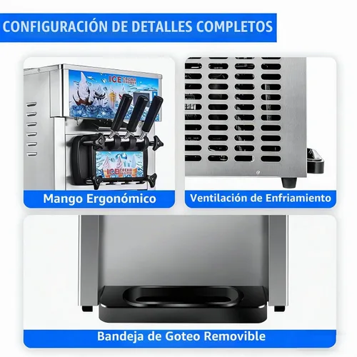 Vista 3 de Máquina de helado de servicio suave, máquina de servir suave de 18L/H, máquina de helado suave de encimera de 1200 W con panel LCD de 3 sabores