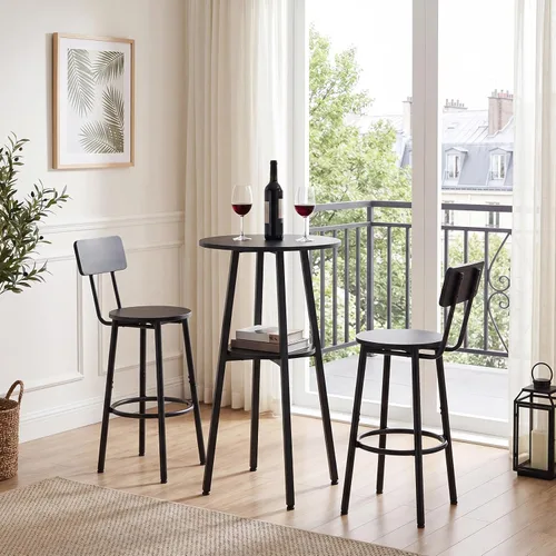 Vista 3 de HOOBRO 3 Pieces Round Bar Height Table and Chairs Set, Round Dining Table Set, Pub Table and Chairs for Small Space, 2 Tier Kitchen Table and Bar