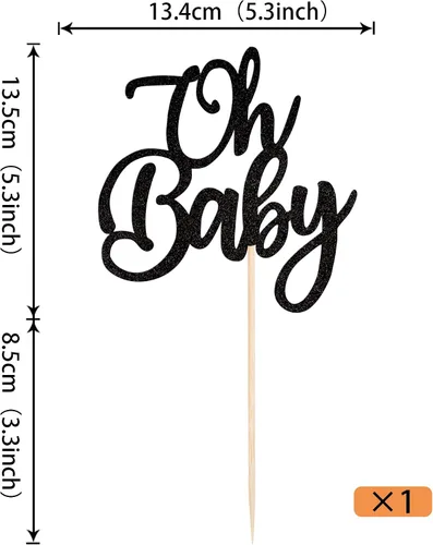 Vista 2 de Rsstarxi 1 paquete de decoración de pastel Oh Baby con purpurina para baby shower, decoración de pasteles para revelación de género, tema