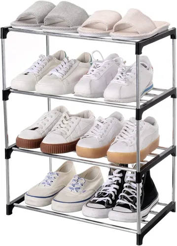 Vista 18 de Jucaifu - Estante pequeño apilable para zapatos, ahorro de espacio para entrada, pasillo y armario, organizador y almacenamiento (3 niveles, negro)