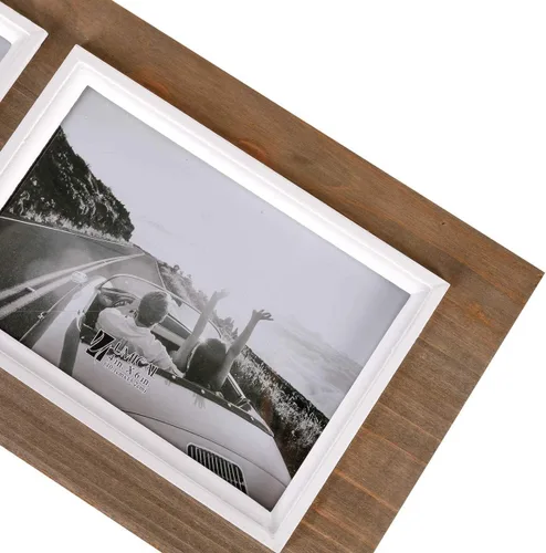 Vista 7 de Marco de collage de 2 aperturas de madera maciza envejecida de 4 x 6 pulgadas Estilo vintage, vidrio real, soporte de mesa o colgante de pared