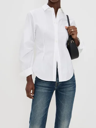Vista 4 de SUNNOW Blusa de manga larga para mujer, con cintura ceñida, con solapa y abertura frontal, elegante para la oficina hasta el fin de semana