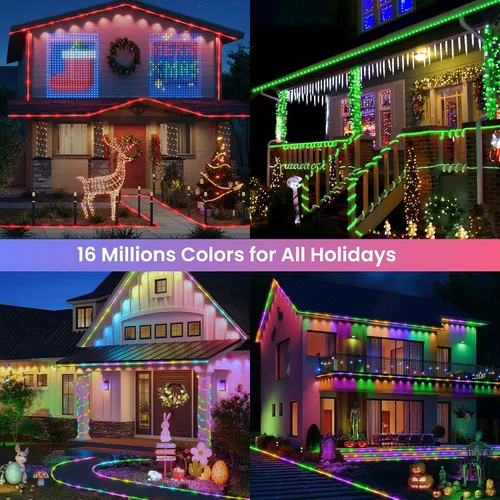 Vista 7 de Tira de luces RGB que cambian de color al aire libre, 33 pies, 100 luces