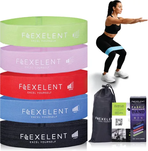 Vista 12 de Bandas de resistencia de tela para hacer ejercicio – 5 niveles de fuerza desde extra ligera hasta extra pesada – Bandas de entrenamiento gruesas