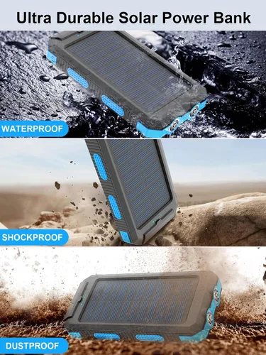 Vista 7 de Cargador solar, 38800 mAh, banco de energía solar, batería externa impermeable de respaldo con entrada/salida USB C/linternas LED compatible