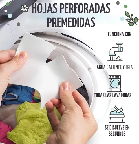Vista 5 de Hojas de detergente ecológico para lavandería - 80 lavados de ropa Hojas de detergente - 40 sin envase de plástico Detergente en hojas para lavadora