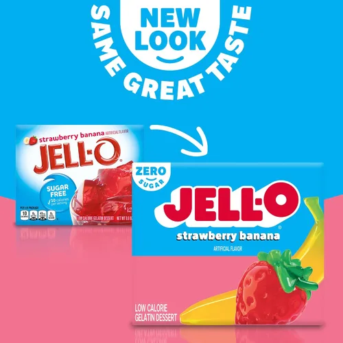 Vista 2 de Jell-O Postre de gelatina sin azúcar, plátano fresa (paquete de 4)