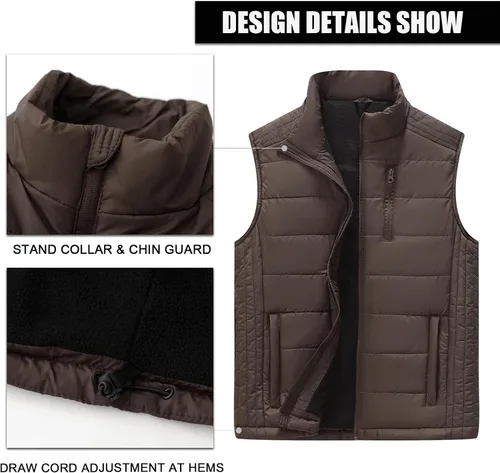 Vista 26 de Msmsse Chalecos de invierno para hombre, con forro polar, acolchado, casual, sin mangas