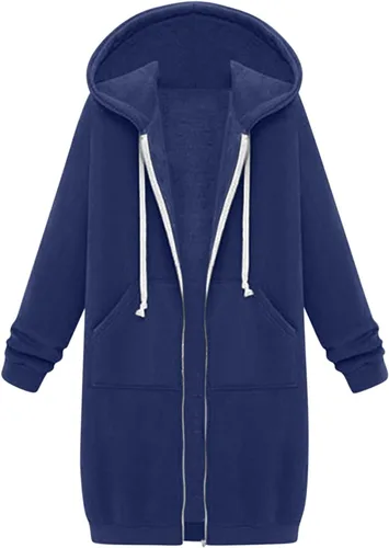 Vista 5 de DOLKFU Sudaderas con capucha de manga larga para mujer, color liso, con cremallera, con cordón, holgada, con bolsillo, para mujer