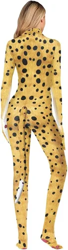 Vista 36 de Disfraz de animal para hombre con estampado de cola grande, overol peludo de elastano para cosplay, fiesta de Halloween