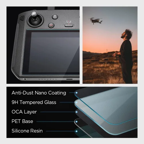 Vista 3 de Spigen Protector de pantalla de vidrio templado [GlasTR Slim] diseñado para RC Pro/DJI Smart Controller - Paquete de 2