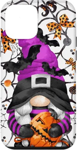 Vista 16 de iPhone 16 Lindo gnomo de Halloween para mujeres y bruja púrpura Witchy Boo Case