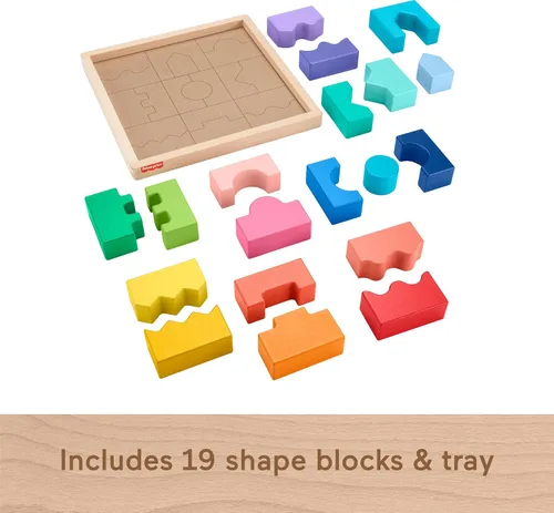 Vista 5 de Fisher-Price Juguete de Madera para Niños Pequeños Rompecabezas de Bloques Entrelazables Apilables con 20 Piezas de Madera para Niños de 18+ Meses