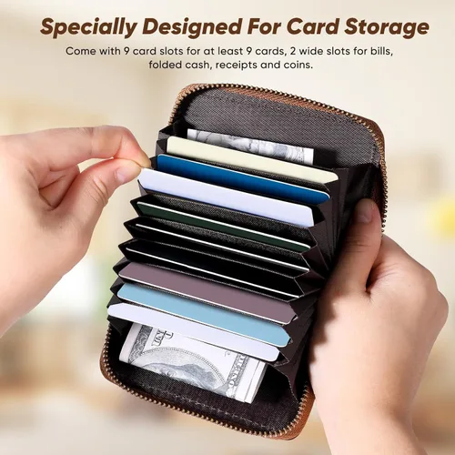 Vista 3 de KE'VERSO Cartera pequeña para tarjetas de crédito, con cremallera para hombres y mujeres, Marrón