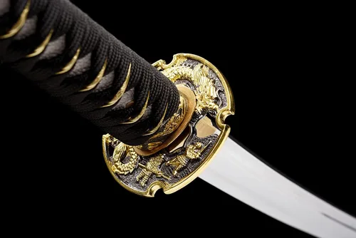 Vista 4 de Espada Katana Tradicional Forjada a Mano con Templado de Calor/Arcilla Verdaderas Katanas de Acero al Carbono 1060/1095 T10, Afilar, Espiga