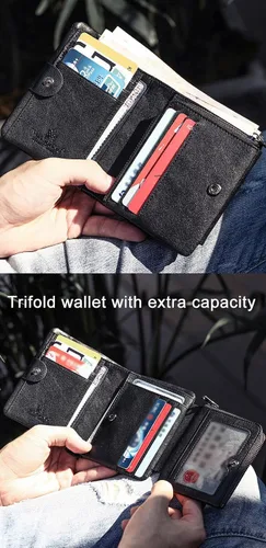Vista 4 de Cartera de bolsillo de la moneda de la cremallera de la capacidad extra del cuero del RFID trifold