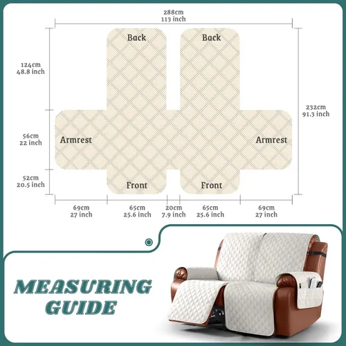 Vista 2 de Ruaozz Funda impermeable para sofá reclinable, lavable, funda antideslizante de 1 pieza, protector de muebles con correas elásticas, bolsillo