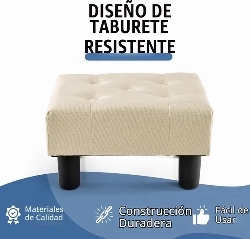 Vista 4 de BRIAN & DANY Taburete pequeño para pies, taburetes de lino con patas, reposapiés pequeño estable para sala de estar, beige