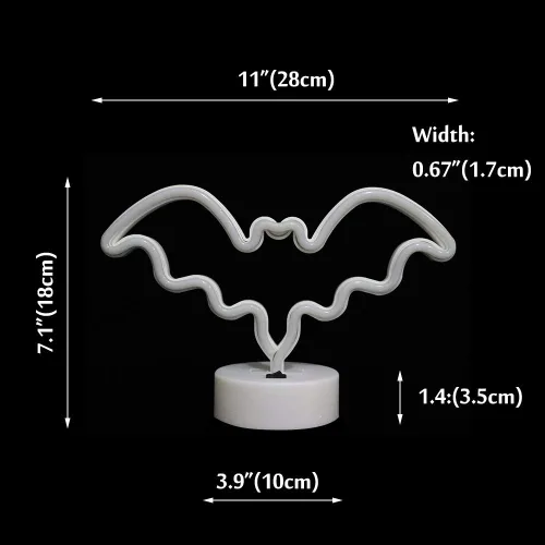 Vista 4 de Luces LED de murciélago de neón moradas, letreros de neón en forma de murciélago, luces nocturnas a pilas, lámpara de mesa de escritorio