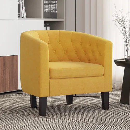 Vista 20 de BELLEZE Sillas de acento negras para sala de estar, elegante silla de brazo tapizada con respaldo capitoné en forma de barril, silla de club