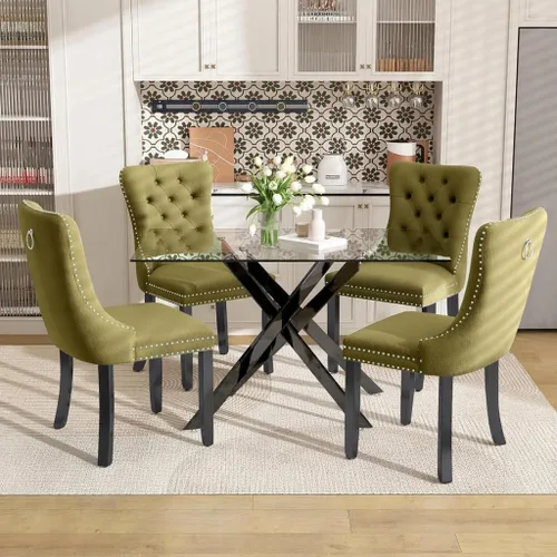 Vista 23 de Juego de mesa de comedor de 51 pulgadas de vidrio para 4, mesa de cocina rectangular de vidrio con 4 sillas tapizadas con acentos de terciopelo