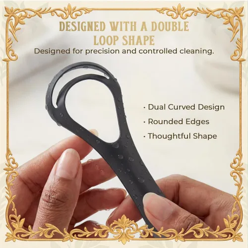 Vista 5 de MasterMedi Raspador de lengua negro con estuches (forma de cuchara, paquete de 2), limpiador de lengua para tratamiento del mal aliento, raspador
