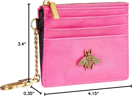 Vista 83 de SEAVILIA Tarjetero llavero cartera para mujer con ventana de identificación RFID monedero regalo abeja delgada minimalista pequeña cartera