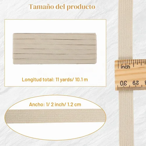 Vista 2 de Shappy Banda elástica para coser de punto de 1/2 pulgada x 11 yardas (beige)