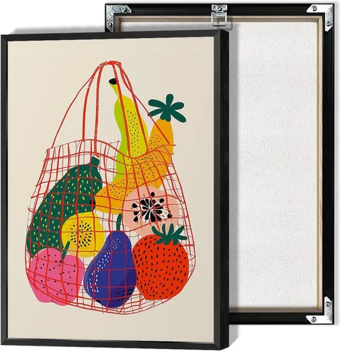 Vista 19 de Pósteres nocturnos de pasta retro, arte divertido de comida de fideos, arte de mediados de siglo, lienzo de cocina moderna de mediados de siglo