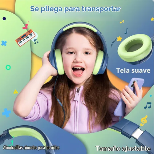 Vista 5 de Auriculares USB C para niños con cancelación activa de ruido en la escuela Azul