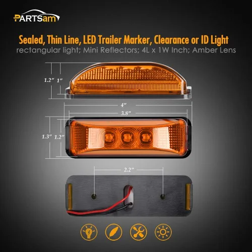 Vista 6 de Partsam Kit de luz LED de remolque de 12 V, barra de luz de identificación de remolque de camión de 14.17 pulgadas, 9 LED, 3 lámparas, barra de luz