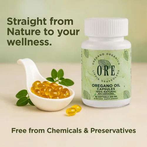 Vista 4 de ORE Aceite de Orégano en Cápsulas Blandas 80% Carvacrol Orégano Silvestre Mexicano Apoyo Herbal Inmunológico y Respiratorio Suplemento Natural
