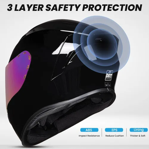 Vista 3 de Cascos integrales de motocicleta para adultos, hombres y mujeres DOT con visera tintada, modelo MD-813 para bicicleta de calle y carreras